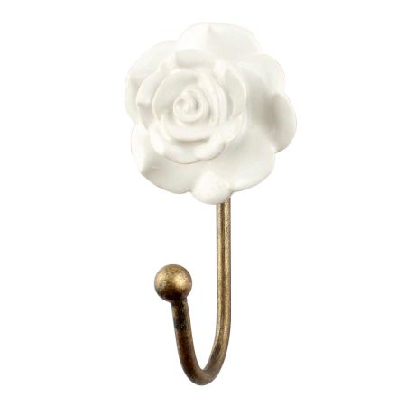 White Rose Flower Ceramic Wall Hook